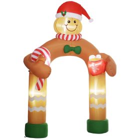 Outsunny 9' Inflatable Christmas Arch, Blow-Up Gingerbread Man Arch w/ White LED Lights, Outdoor Decorations for Holiday Party