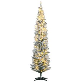 HOMCOM 7ft Green Pencil Christmas Tree Slim with Realistic Branches Warm White LED Lights for Holiday Decor
