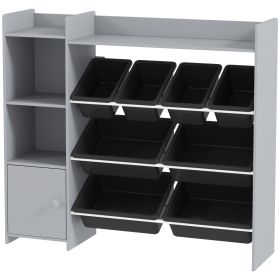Qaba Toy Storage Organizer with 8 Bins, 2 Storage Cubbies, Shelf, Drawer, Gray