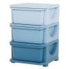 Qaba 3 Tier Kids Toy Storage Organizer with Drawers, Blue, Chest for Bedroom, Kindergarten, Living Room, for Boys and Girls