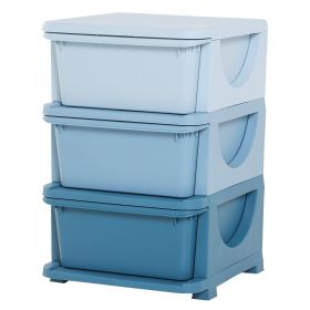 Qaba 3 Tier Kids Toy Storage Organizer with Drawers, Blue, Chest for Bedroom, Kindergarten, Living Room, for Boys and Girls