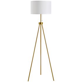 HOMCOM Elegant Floor Lamp 59.75" Fabric Shade E26 Holder Steel Tripod Gold for Living Room