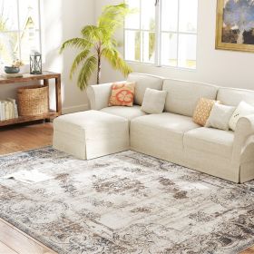 HOMCOM 9x12 Boho Area Rug, Machine Washable Carpet for Living Room, Bedroom, Dining Room, Kitchen, Home Office, Brown