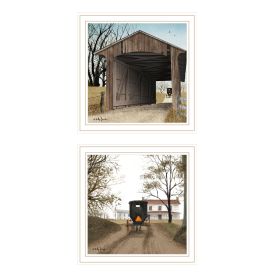 Trendy Decor 4U 2- Piece Vignette Headin' Home, Miller's Creek Bridge White Framed Wall Art for Living Room