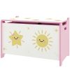 Qaba Toy Box with Lid, Safety Hinges and Groove Handles, Toy Storage Organizer for Kids, Living Room, Playroom, Pink
