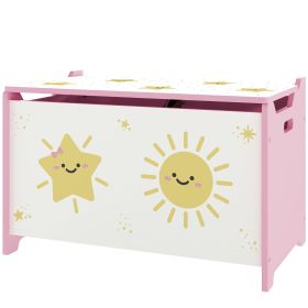 Qaba Toy Box with Lid, Safety Hinges and Groove Handles, Toy Storage Organizer for Kids, Living Room, Playroom, Pink