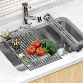Expandable Roll Up Dish Drying Rack with 2 Removable Baskets   Multipurpose Kitchen Drainer Caddy Organizer Storage Shelf Holder Stainless Steel Over