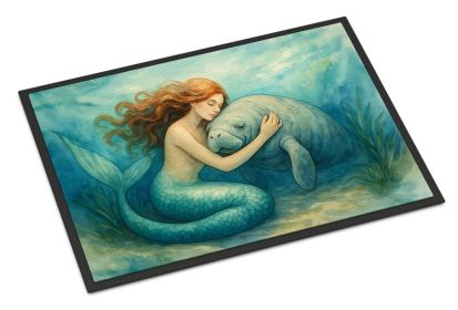 Mermaid and Manatee Doormat Front Door Mat Indoor Outdoor Rugs for Entryway, Non Slip Washable Low Pile, 18H X 27W