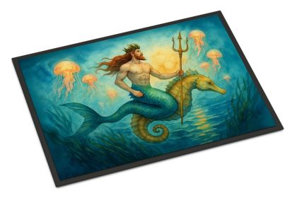 Mermman and Seahorse Doormat Front Door Mat Indoor Outdoor Rugs for Entryway, Non Slip Washable Low Pile, 24H X 36W