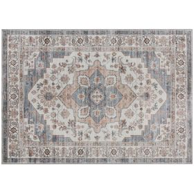 HOMCOM 8x10 Area Rug, Vintage Machine Washable Rug, Non-Slip Carpet for Living Room, Bedroom, Dining Room, Brown & Light Blue