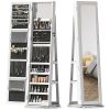 HOMCOM 360° Swivel Jewelry Armoire, Lockable Jewelry Cabinet with Full-Length Mirror, Storage Shelves, White