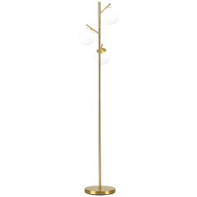 HOMCOM Modern 3-Light Floor Lamp for Living Room, Tree Standing Lamp with Globe Lampshades, 10.75"x10.75"x66.5", Gold