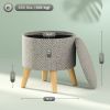 HOMCOM Round Ottoman Stool with Storage, Linen Upholstered Foot Stool with Padded Seat, Hidden Space and Wood Legs, Light Gray