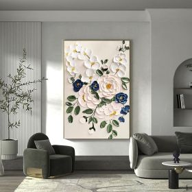 Hand Painted Oil Paintings Large Original Oil Painting White Flower Decor Abstract Wall Art Hand Paint Palette Knife Painting Heavy Textured Pain (Style: 01, size: 150x220cm)