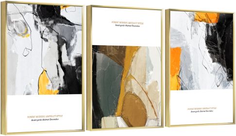 Framed Canvas Wall ArtOil Paintings Impressionism Aesthetic Prints Canvas Paintings for Living Room Bedroom Office Home; 3 Panels (GOLD: 12*16)