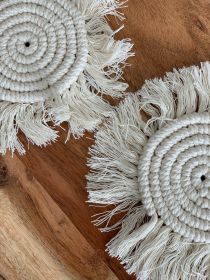 Macramé Drink Coasters; (7inch) (Color: Mustard)