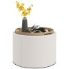 HOMCOM Round Storage Ottoman Coffee Table with Flip Top Tray, Linen Fabric Upholstered Footstool with Hidden Compartment
