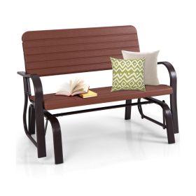 2-Seat Porch Glider with HDPE Back Seat and Steel Frame (Color: Brown)